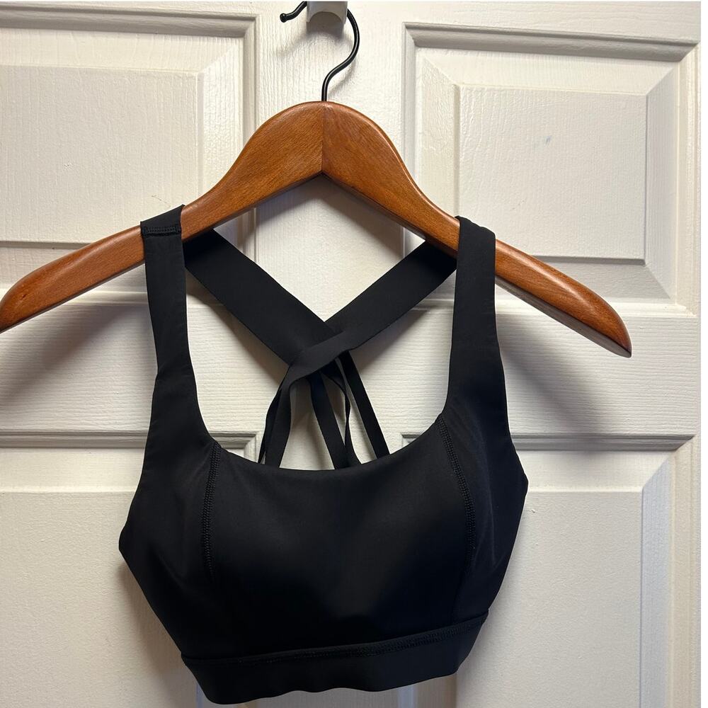 Sweaty Betty Black Power High Impact Sports Bra with Criss Cross Detail, Size M